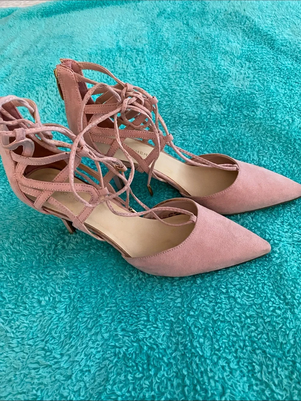 Eileen Fisher Blush Pink Suede Lace-Up Pointed-Toe Heels